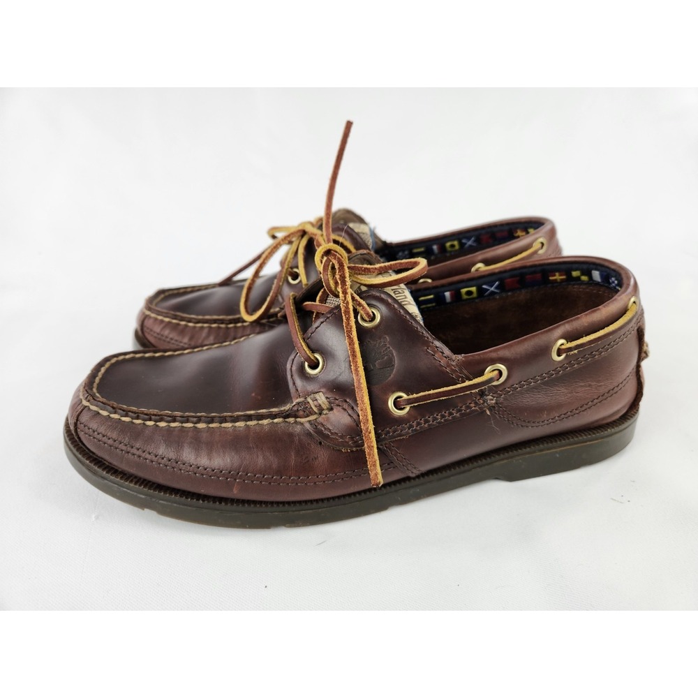 Timberland Classic 2 Eye Boat Shoes Men 9.5 Wide Brown Leather Deck Earthkeepers - Picture 8 of 16